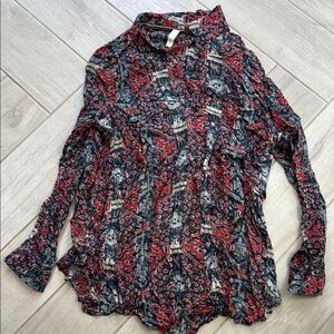 Anthropologie Red and Black Graphic Long Sleeve Top